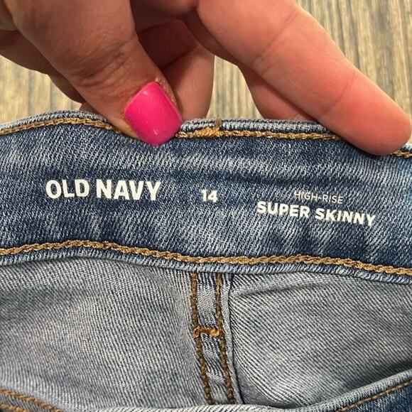 Old Navy Super Skinny Jeans High Rise Whiskering Denim Medium Wash Blue Size 14 - Picture 7 of 12